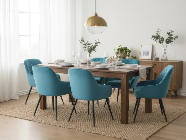 Orchid Solid Wood 6 seater Dining Table with Chair in Teal Aqua